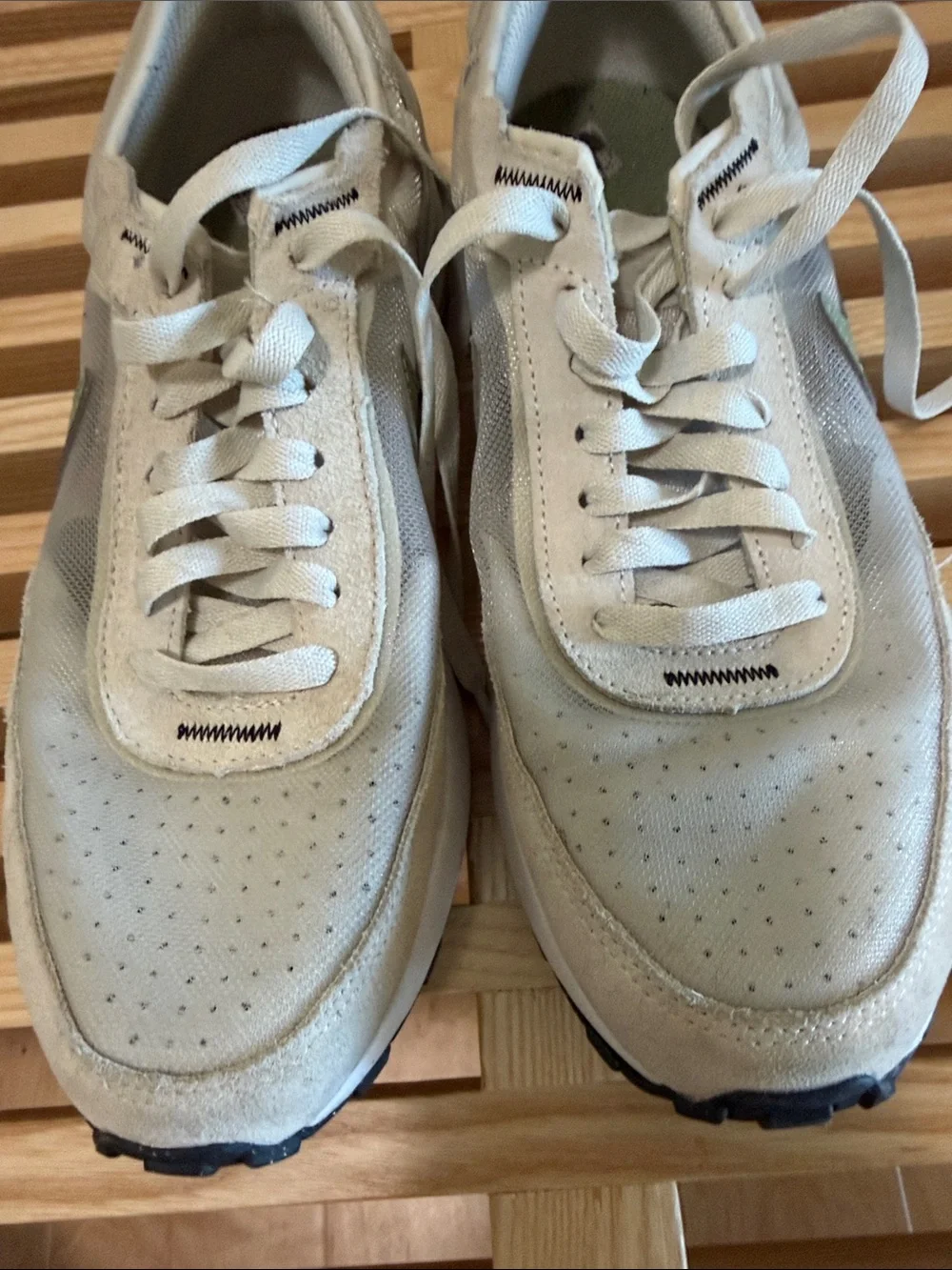 White & green waffle Athletic Sneakers - Comfortable Everyday Trainers